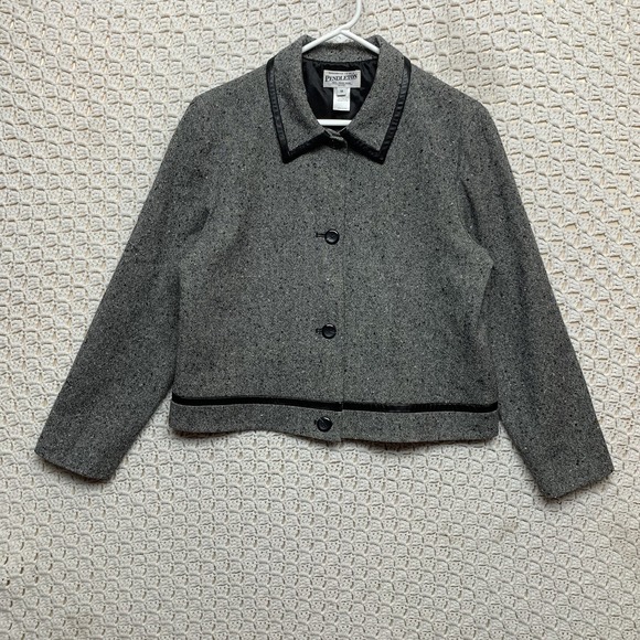 Pendleton Jacket Women 14 Petite Blazer Gray Heathered Buttons 100% Virge Wool - Picture 1 of 9